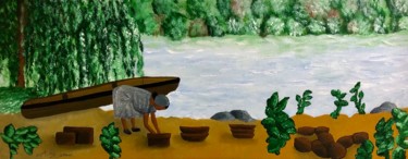 Peinture intitulée "Jour de pêche" par Aziza Siankam, Œuvre d'art originale, Acrylique