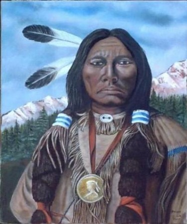 Painting titled "Indien Sioux" by Sylvestre Aznar, Original Artwork, Oil