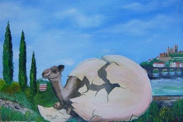 Painting titled "Arrivée du Camel de…" by Sylvestre Aznar, Original Artwork, Oil