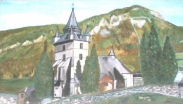 Painting titled "Eglise de Beaudéan" by Sylvestre Aznar, Original Artwork