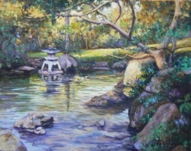 Painting titled "Au jardin japonais" by Azucena, Original Artwork, Oil