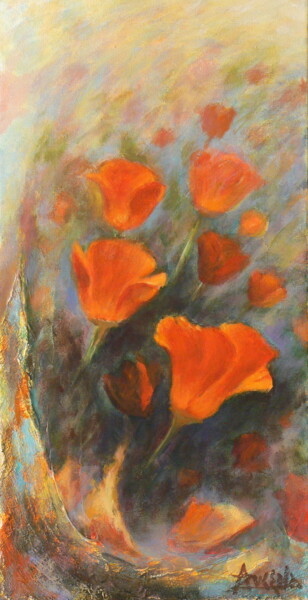 Painting titled "D'Autres coquelicots" by Azucena, Original Artwork, Oil