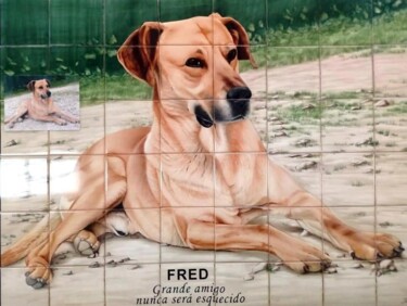 Pintura intitulada "Retrato de cão em a…" por Azulejo Artístico, Obras de arte originais, Pigmentos