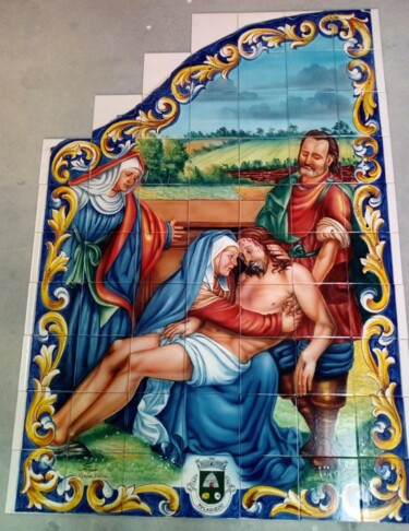 Peinture intitulée "Morte de Jesus em a…" par Azulejo Artístico, Œuvre d'art originale, Pigments