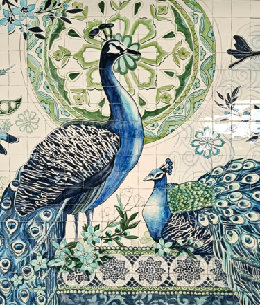 Картина под названием "Hand painted Portug…" - Azulejo Artístico, Подлинное произведение искусства, Пигменты
