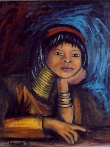 Pintura titulada "NIÑA JIRAFA" por Mary Carmen Diez Colorado, Obra de arte original