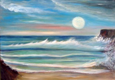 Pintura titulada "El mar y la luna" por Mary Carmen Diez Colorado, Obra de arte original