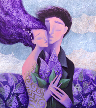Painting titled "Lilac garden" by Azyza, Original Artwork, Acrylic