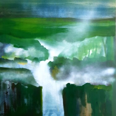 Painting titled "Vert" by Azzedine Roua, Original Artwork, Oil