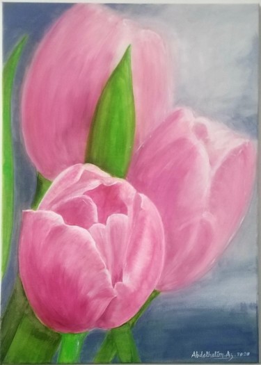 Painting titled "Girl tulip" by Azd, Original Artwork, Acrylic