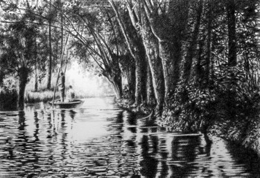 Desenho intitulada "Le marais-poitevin" por B. Alexis, Obras de arte originais, Giz