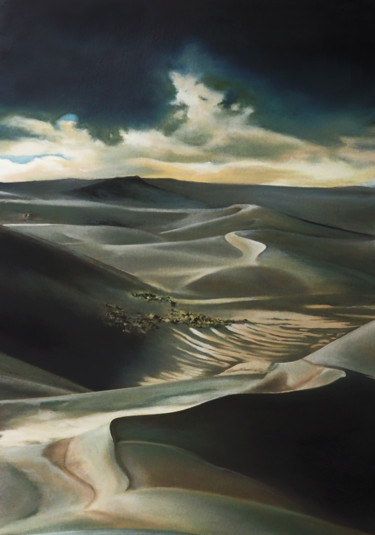 Painting titled "Dunes" by B. Alexis, Original Artwork, Oil Mounted on Wood Stretcher frame