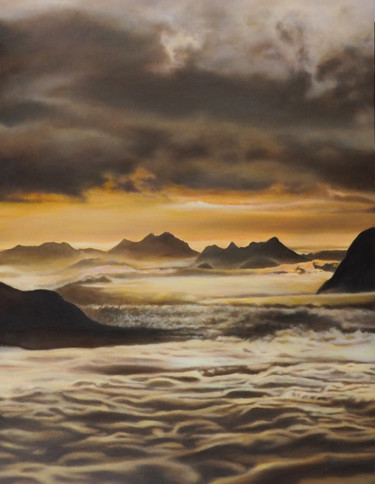 Painting titled "La mer de nuages" by B. Alexis, Original Artwork, Oil