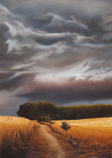 Malerei mit dem Titel "Le chemin des blés" von B. Alexis, Original-Kunstwerk, Öl