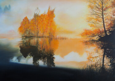 Peinture intitulée "Le Lac de Vassivièr…" par B. Alexis, Œuvre d'art originale, Huile