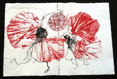 Gravures & estampes intitulée "corolles" par Brigitte Dusserre-Bresson, Œuvre d'art originale, Collagraphie Monté sur Carton
