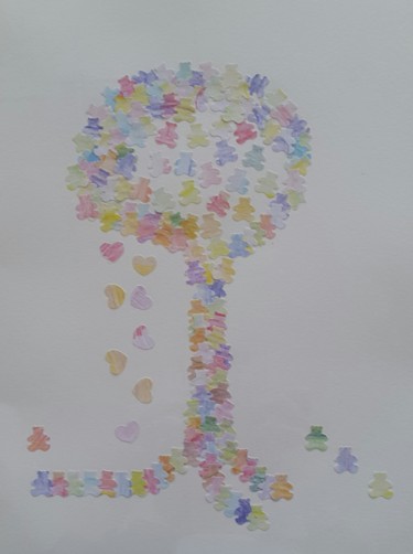 Collages intitulée "L'arbre à doudoux" par B Fantin, Œuvre d'art originale