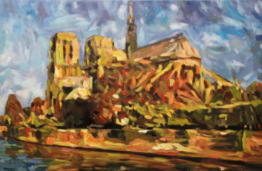 Painting titled "Notre Dame" by B Fischer, Original Artwork, Oil