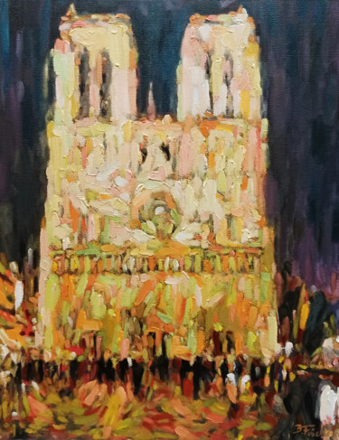 Pintura intitulada "Notre Dame bei Nacht" por B Fischer, Obras de arte originais, Óleo