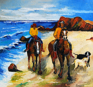 Painting titled "Balade océane" by Bernard Lamonerie, Original Artwork, Oil