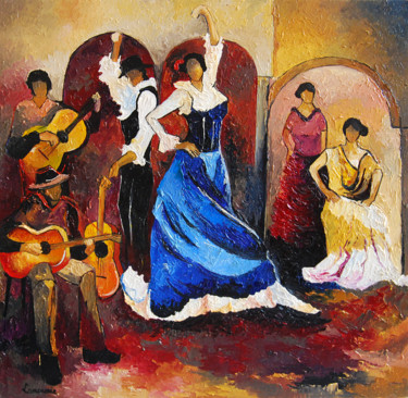 Pintura intitulada "La danseuse andalou…" por Bernard Lamonerie, Obras de arte originais, Óleo Montado em Armação em madeira