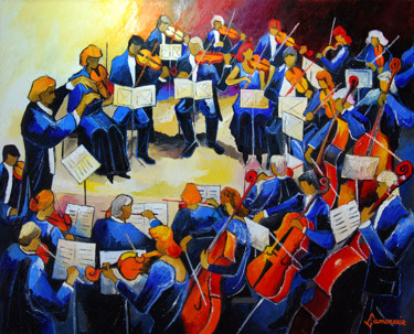 Painting titled "Orchestre symphoniq…" by Bernard Lamonerie, Original Artwork, Oil Mounted on Wood Stretcher frame