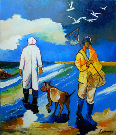 Peinture intitulée "Promeneur du bord d…" par Bernard Lamonerie, Œuvre d'art originale, Huile Monté sur Châssis en bois