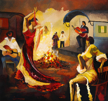 Pittura intitolato "soirée tsiganes" da Bernard Lamonerie, Opera d'arte originale, Acrilico Montato su Telaio per barella in…