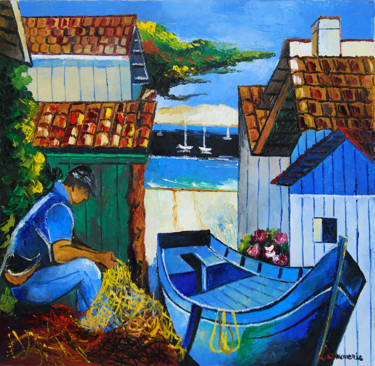 Peinture intitulée "le pêcheur du cap f…" par Bernard Lamonerie, Œuvre d'art originale, Huile Monté sur Châssis en bois