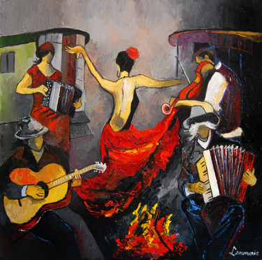 Pintura intitulada "musique tsigane" por Bernard Lamonerie, Obras de arte originais, Óleo Montado em Armação em madeira