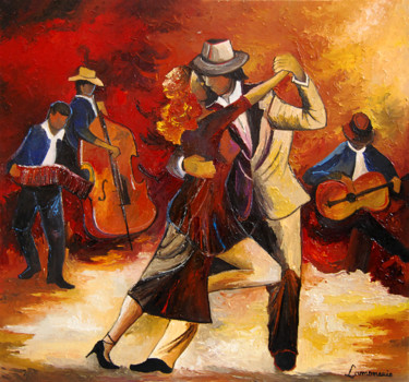 Painting titled "tango n°11" by Bernard Lamonerie, Original Artwork, Oil Mounted on Wood Stretcher frame