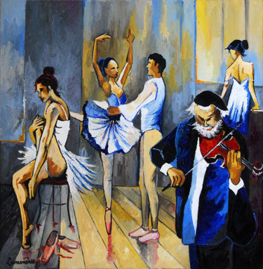 Malerei mit dem Titel "le cours de danse n…" von Bernard Lamonerie, Original-Kunstwerk, Öl Auf Keilrahmen aus Holz montiert