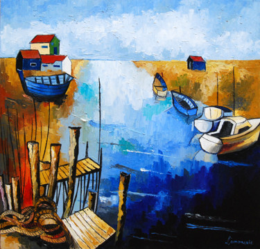 Painting titled "la seudre" by Bernard Lamonerie, Original Artwork, Oil Mounted on Wood Stretcher frame