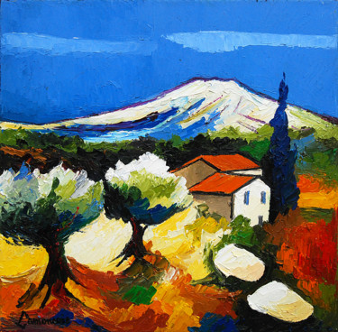 Peinture intitulée "paysage de la Drôme" par Bernard Lamonerie, Œuvre d'art originale, Huile Monté sur Châssis en bois