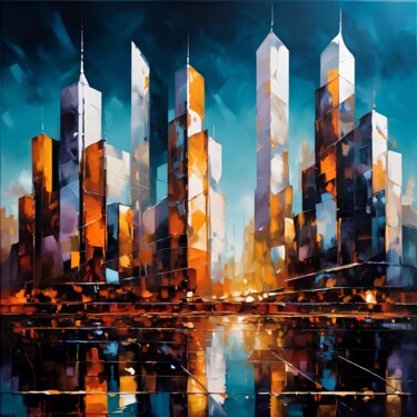 Digitale Kunst getiteld "City Life Canvas" door B.Mansour, Origineel Kunstwerk, AI gegenereerde afbeelding