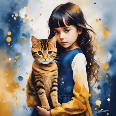 Digital Arts με τίτλο "Me And My Cat" από B.Mansour, Αυθεντικά έργα τέχνης, Εικόνα που δημιουργήθηκε με AI