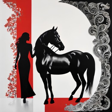 Digital Arts με τίτλο "Woman And Horse" από B.Mansour, Αυθεντικά έργα τέχνης, Εικόνα που δημιουργήθηκε με AI