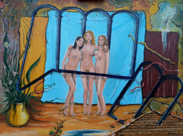 Pintura intitulada "3filles.jpg" por Meriau-Galerie, Obras de arte originais, Óleo