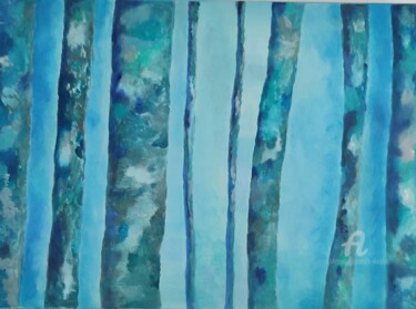 Painting titled "Forêt bleue" by B.Nicolas, Original Artwork, Acrylic