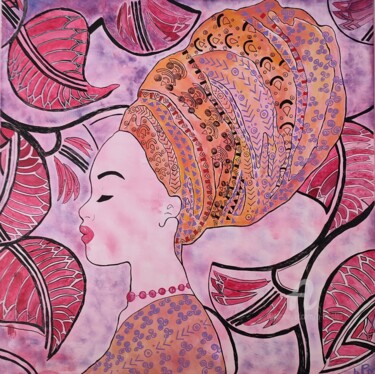 Painting titled "Le turban rose" by B.Nicolas, Original Artwork, Acrylic
