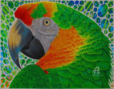 Pintura titulada "Perroquet" por B Noel, Obra de arte original, Acrílico Montado en Vidrio