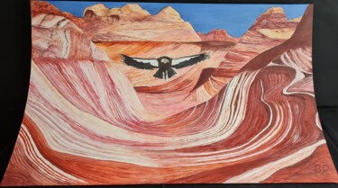 Painting titled "Vermilion Condor Fr…" by B R, Original Artwork, Oil Mounted on Wood Stretcher frame