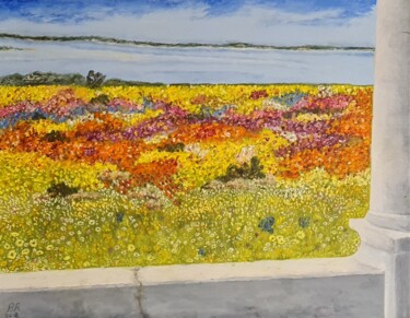 Painting titled "West Coast Flowers 1" by B R, Original Artwork, Oil Mounted on Wood Stretcher frame
