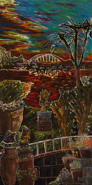 Peinture intitulée "Marina Garden Party" par B R, Œuvre d'art originale, Huile Monté sur Châssis en bois