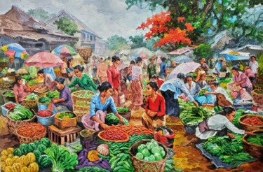 Painting titled "Busy Morning" by B. Santoso, Original Artwork, Oil