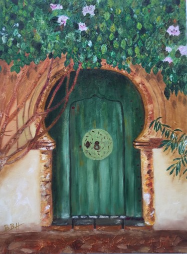 Painting titled "Porte de Sidi Bou S…" by Béatrice Brossaud - Ben Hassen, Original Artwork, Oil