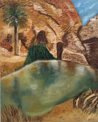 Painting titled "Oasis de Tozeur.jpeg" by Béatrice Brossaud - Ben Hassen, Original Artwork, Oil