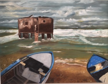 Painting titled "Coupole sur la mer.…" by Béatrice Brossaud - Ben Hassen, Original Artwork, Oil