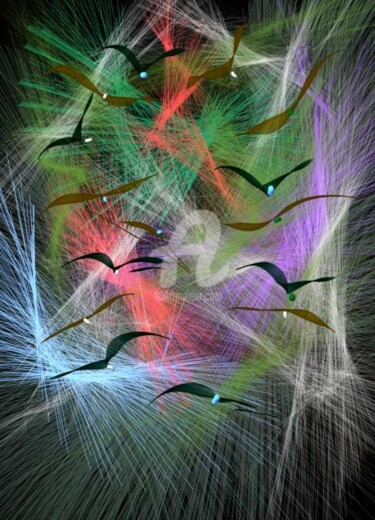 Arts numériques intitulée "vol de nuit" par Ferial Baba Aissa, Œuvre d'art originale, Peinture numérique