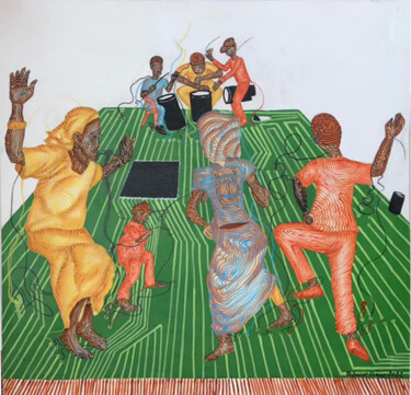 Pintura titulada "DANSE AFRICAINE" por Babacar Dieye, Obra de arte original, Acrílico